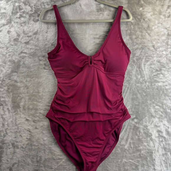 Jantzen Other - Jantzen One Piece Swimsuit Women 14 Plum Ruched V-Neck JZ26603M (1811)